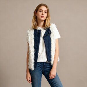 b+ab Y2k Denim Afghan Penny Lane Patchwork Denim Gilet Vest Size S